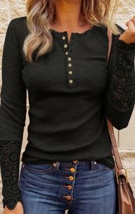 SALE! Long Sleeve Henley Tee Top Lace Sleeves